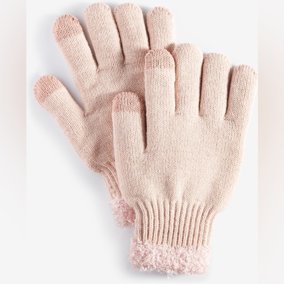 Pink Gloves Touchscreen Knit Ribbed Warm Winter Fuzzy Cuff Cozy Lined Glove Bow - Picture 17 of 17